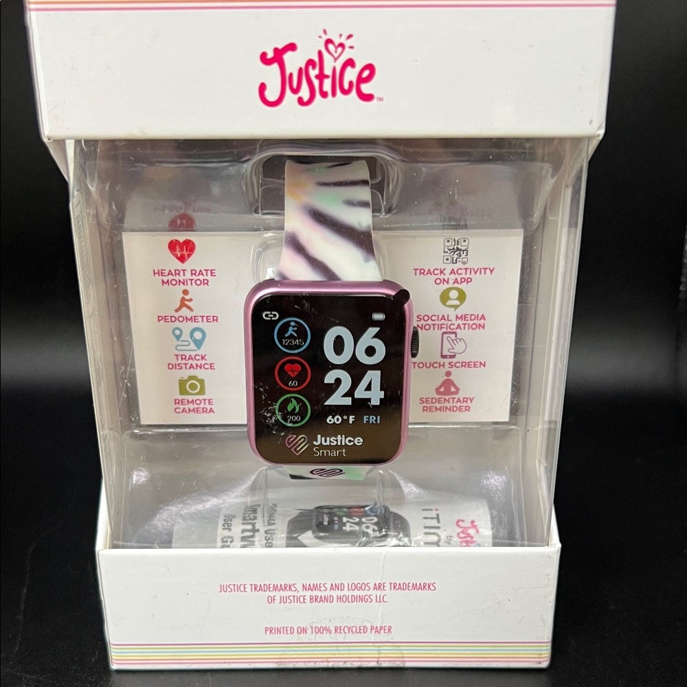 New Justice Pink Zebra Kids' Smartwatch with Touchscreen